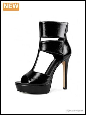 Gothic Cutout Ankle Boots Platform Stiletto Peep Toe Faux Leather Sandal Booties